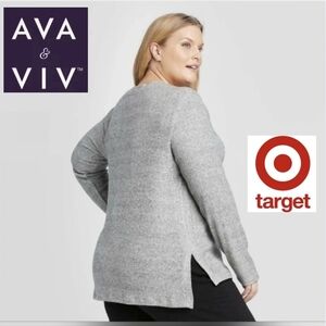 Ava & Viv Gray V-neck Pullover Lightweight Oversized Sweater Size 2X NWT